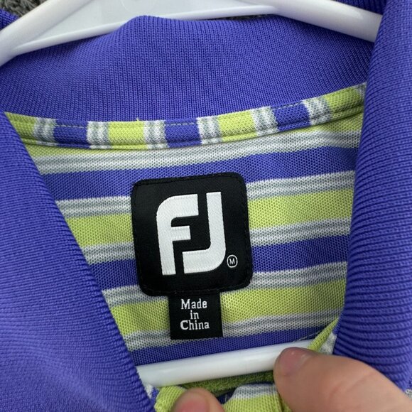 Footjoy Men Striped Purple Green Polo Shirt Medium Stretch Golf Adult S/S - Picture 8 of 15
